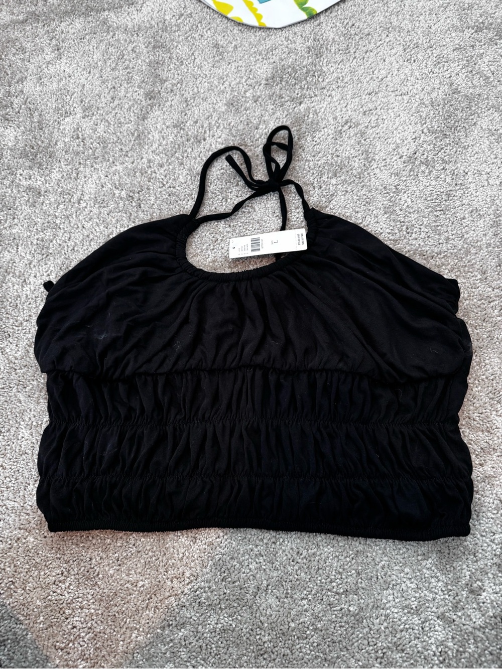 Anthropologie Black Ruched Halter Crop Top